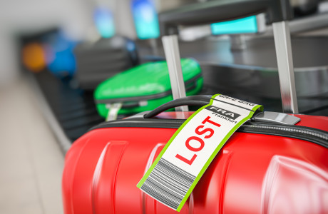 Koffer als verloren markiert am Flughafen