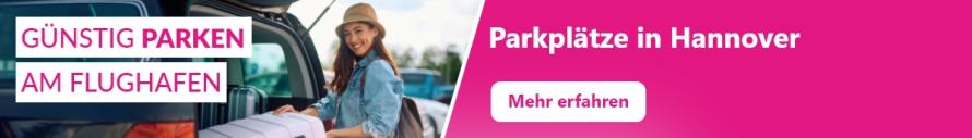 Bild einer fröhlichen Frau an einem Auto, mit klickbarem Link zum Standort Hannover.