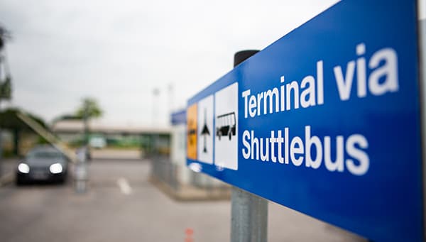 Shuttle bus information sign at the Easy Airport Parking lot Stuttgart